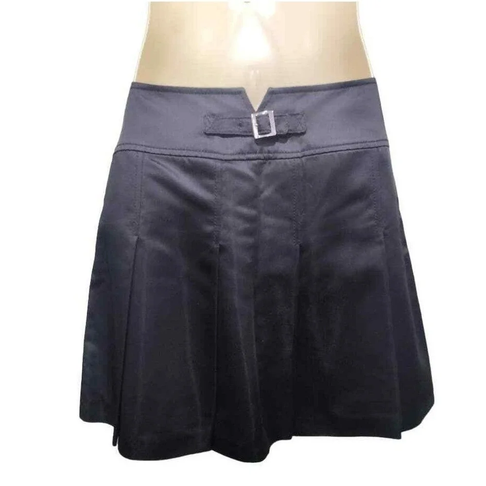 Kulson Italy Pleated Satin Fully Lined Mini‎ Skirt, Black, Italian Size 40 (4)